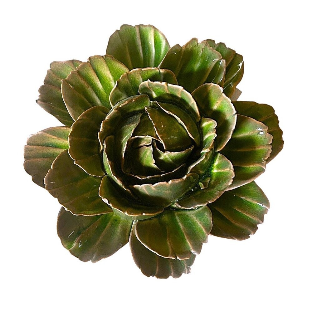 Chive Avocado‎ Green Ceramic Peony Flower Wall Art 5.5 Handmade Wall Decor